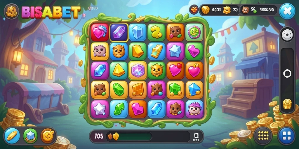 Screenshot gameplay BISABET yang menunjukkan aksi mencocokkan elemen Match-3.