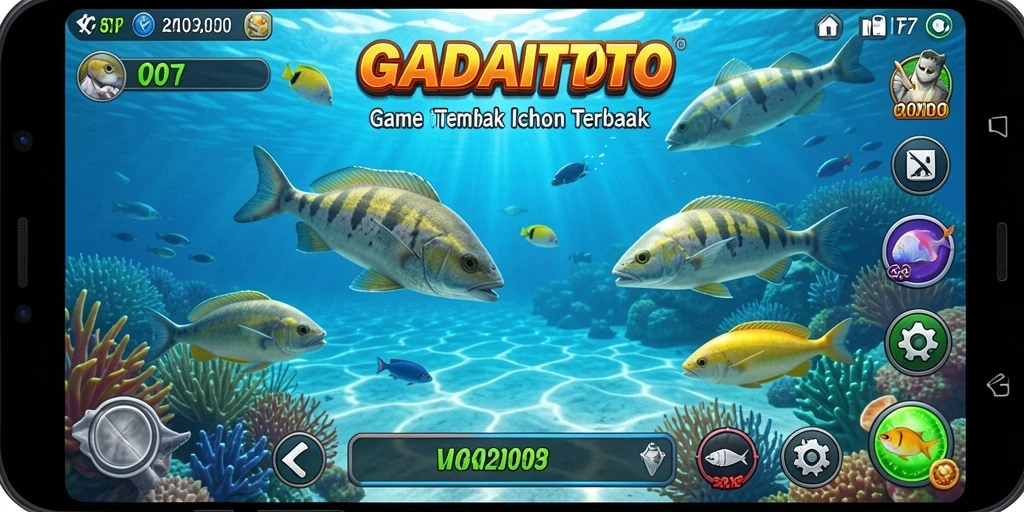 Tampilan permainan <strong>GADAITOTO</strong> dengan aksi Tembak Ikan seru.
