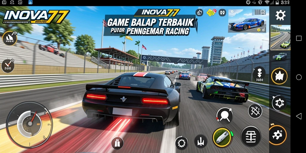Screenshot gameplay INOVA77 yang menunjukkan aksi balap mendebarkan.
