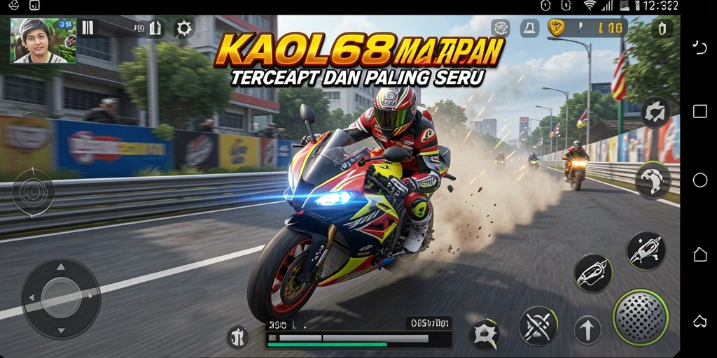 Tangkapan layar KAOL68 yang menunjukkan aksi balapan motor yang mendebarkan.