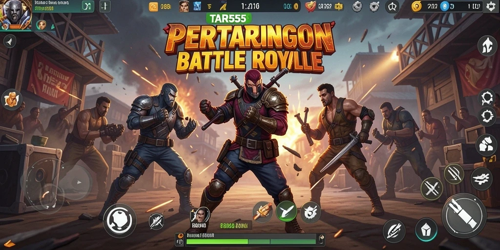 Gameplay intens dalam TAR555 yang menampilkan pertarungan Battle Royale.